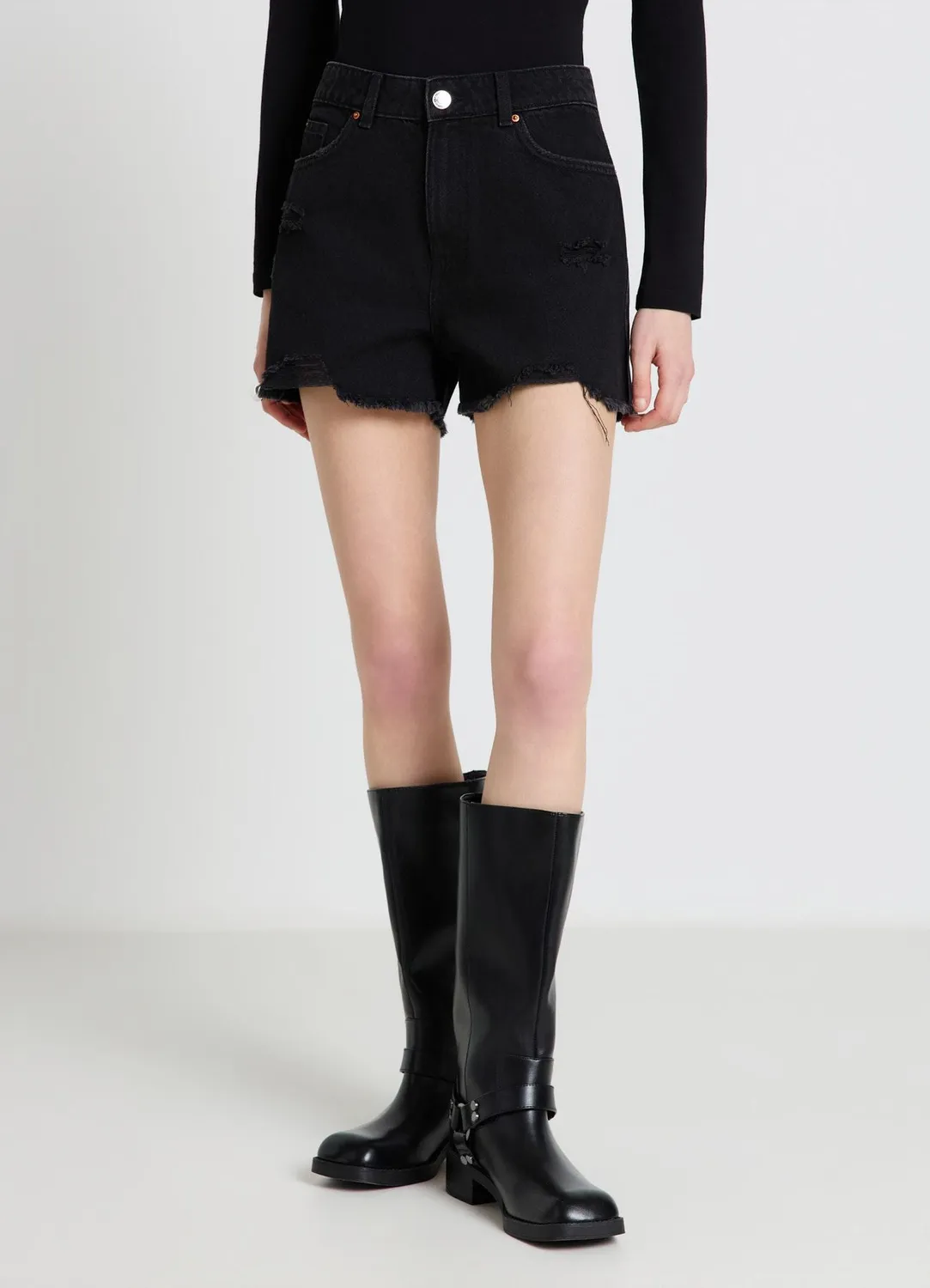 Calliope short mom en jean destroy femme taille haute