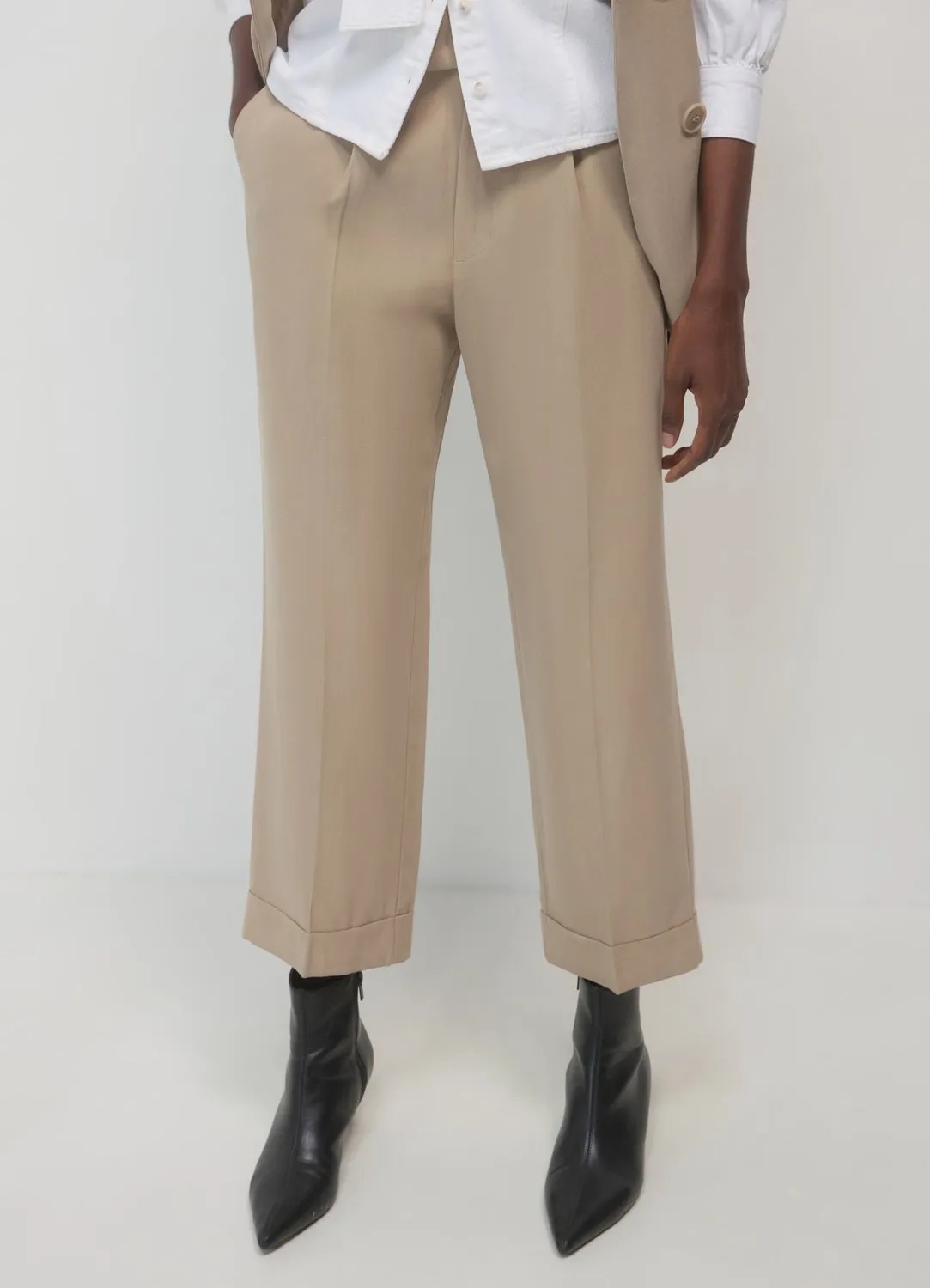 Calliope pantalon classique femme à revers taille élastique