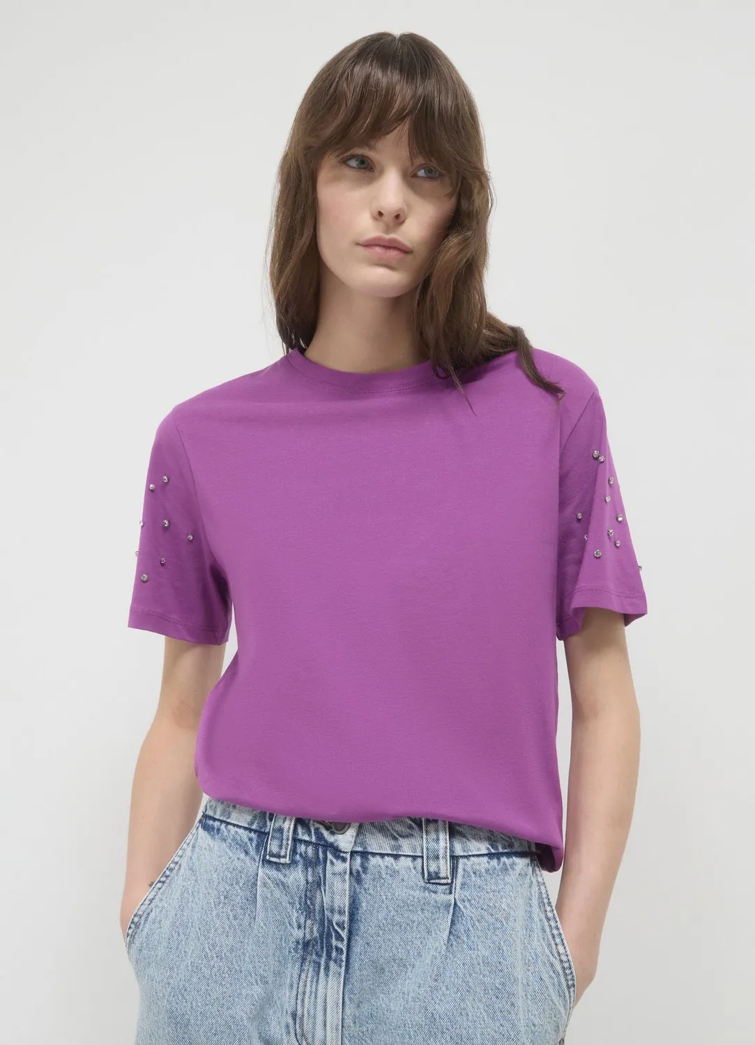 Calliope T-shirt manches strass femme coton