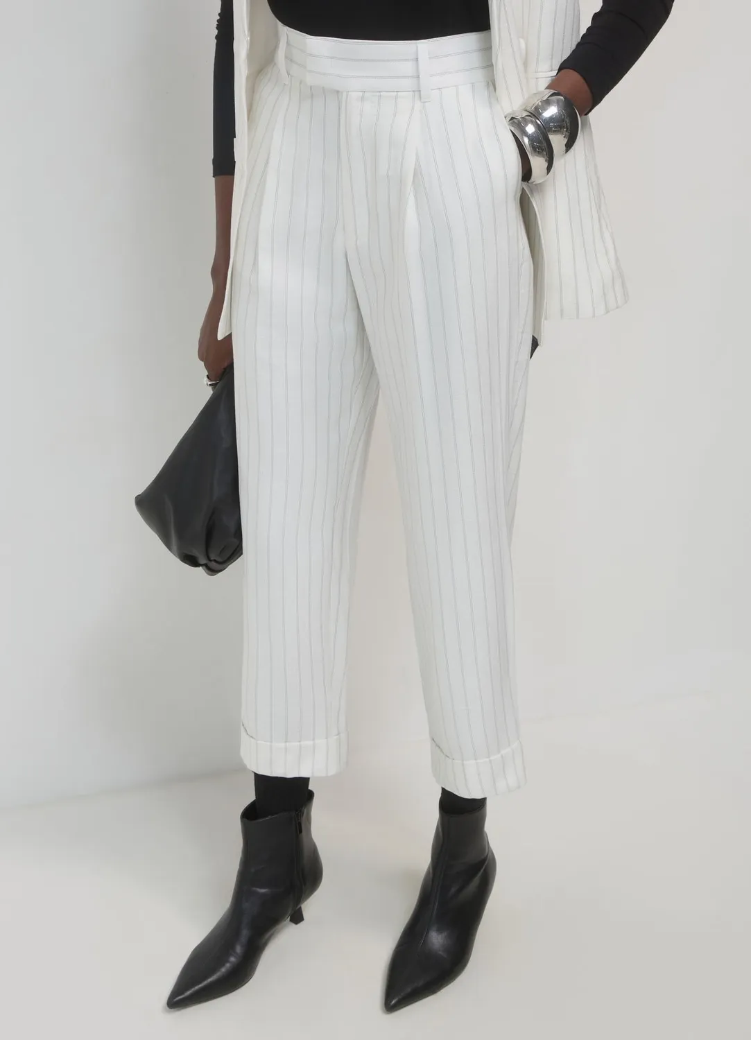 Calliope pantalon femme classique rayé à revers