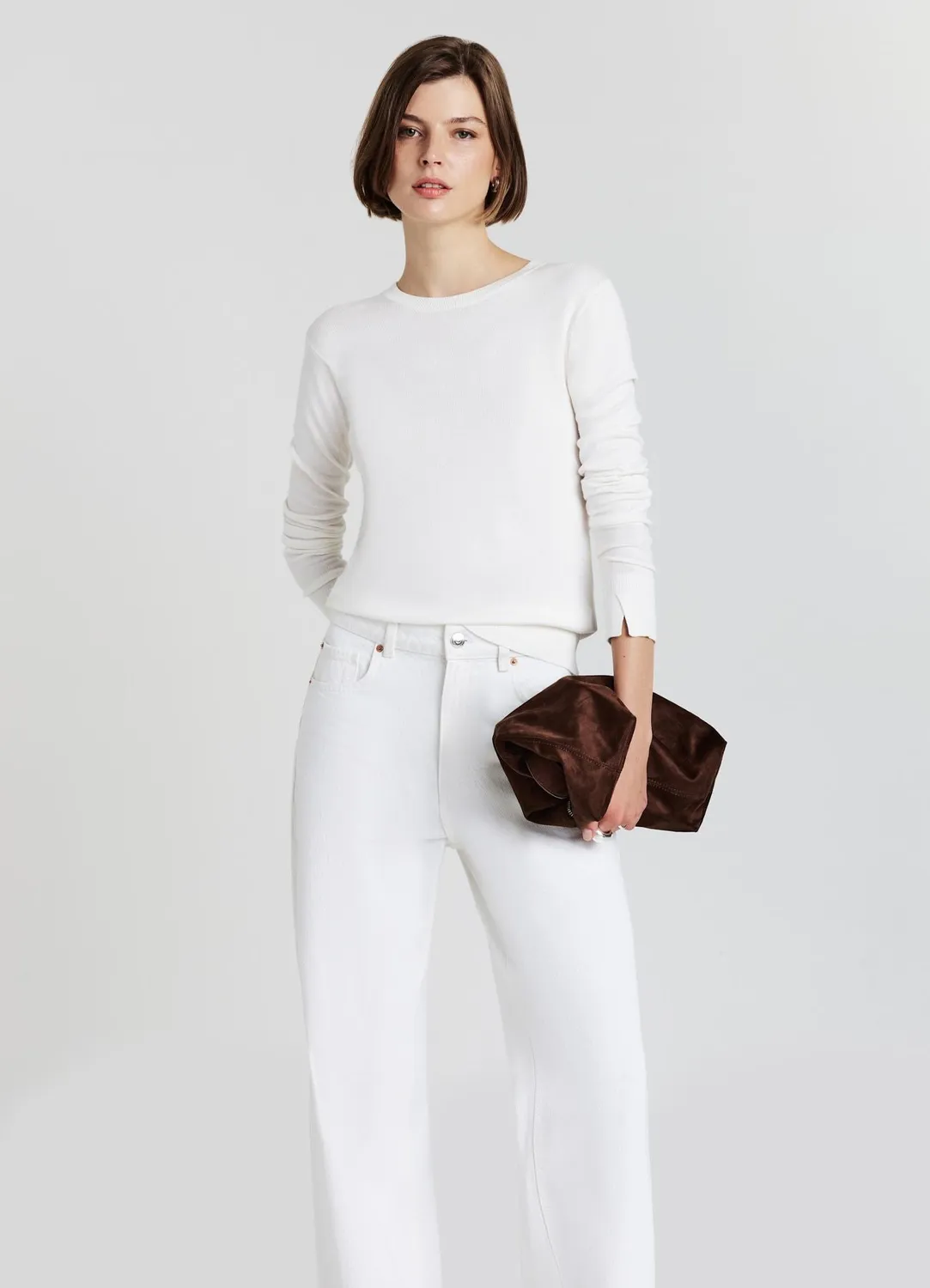 Calliope pull femme col rond manches longues uni
