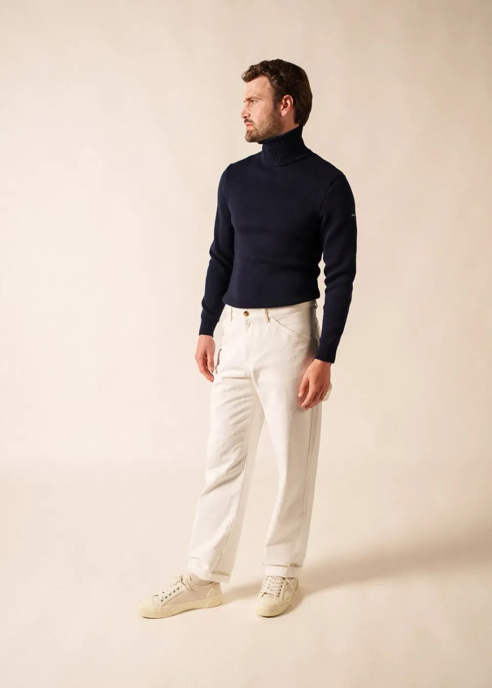Saint James Pull Col Roulé Marine 100% Laine Marine