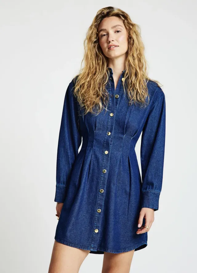 Calliope robe denim femme boutons pinces XS