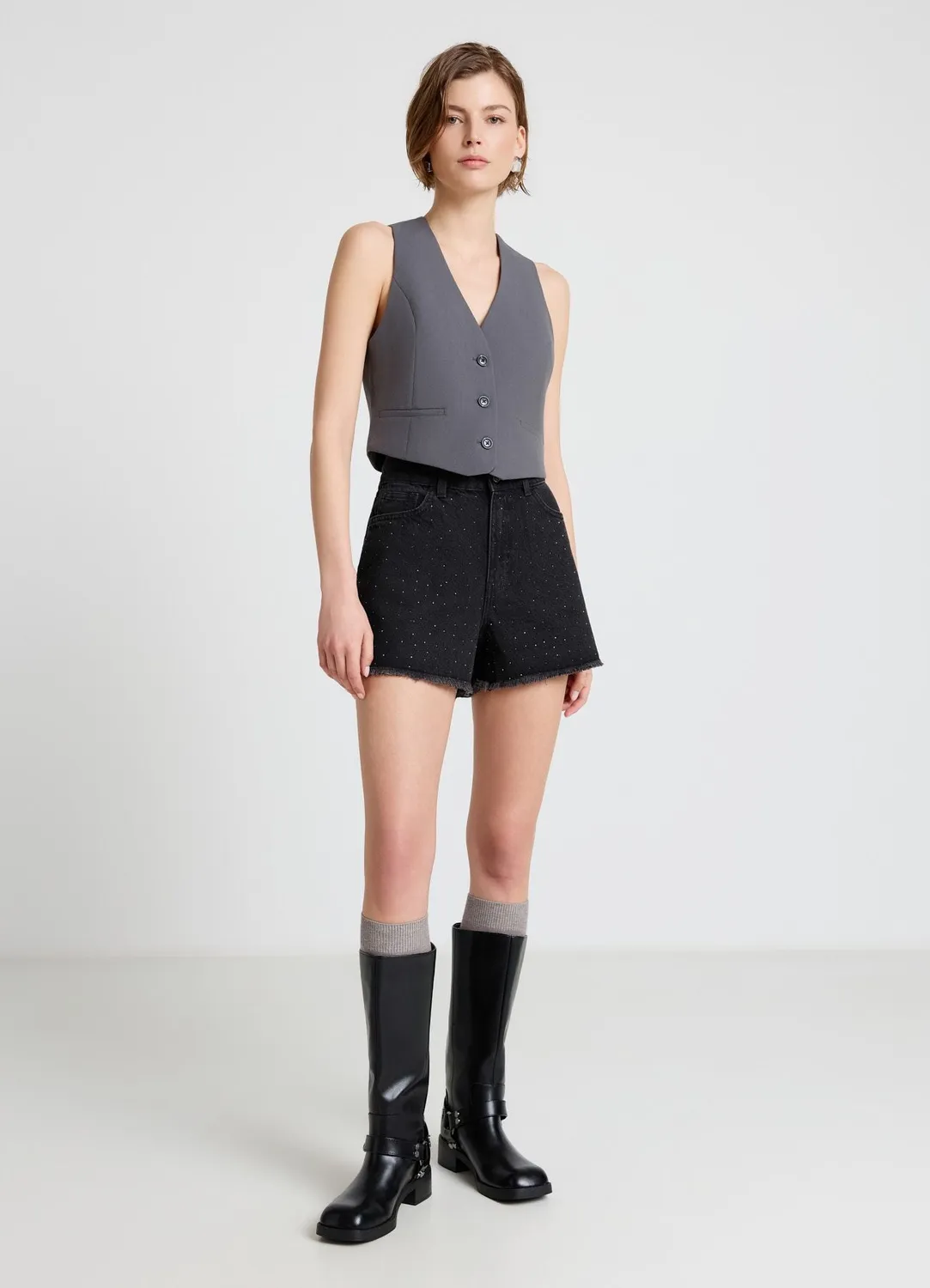 Calliope gilet court tailleur 3 boutons uni
