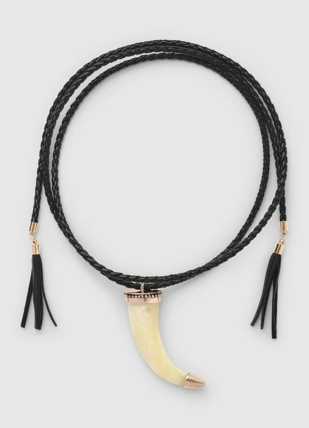 Calliope collier long corne marbrée cordon tressé