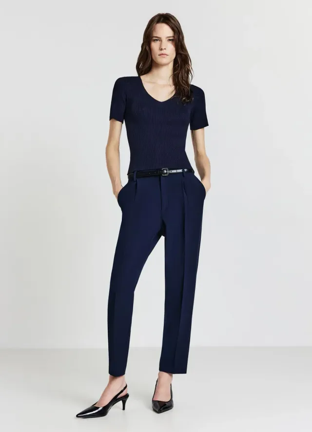 Calliope t-shirt col V femme côtelé manches courtes