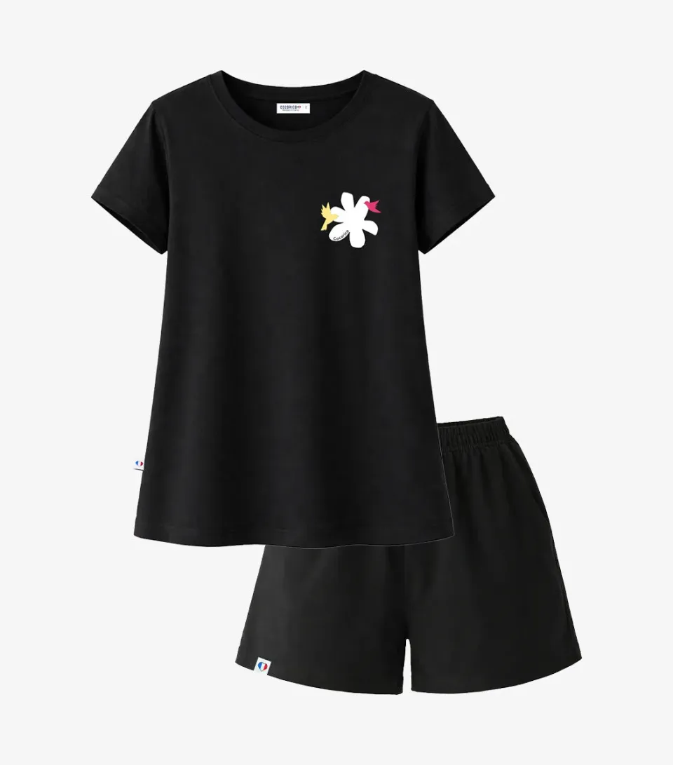 Cocorico Colibri Ensemble pyjama femme noir coton