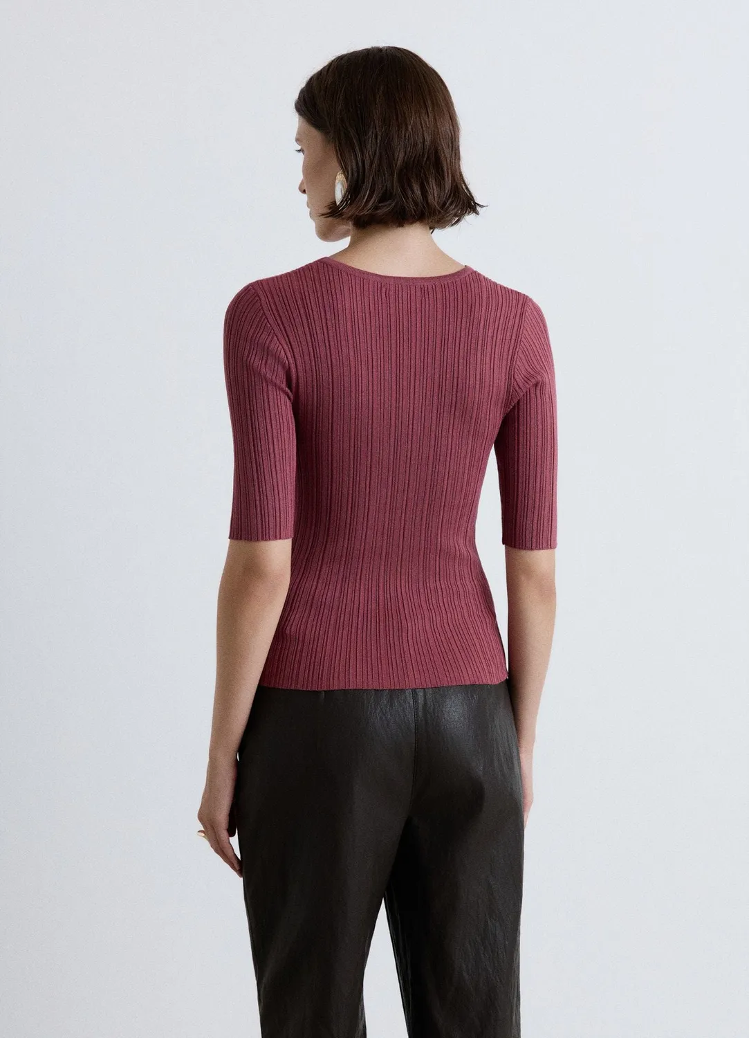 Calliope t-shirt côtelé femme col rond uni