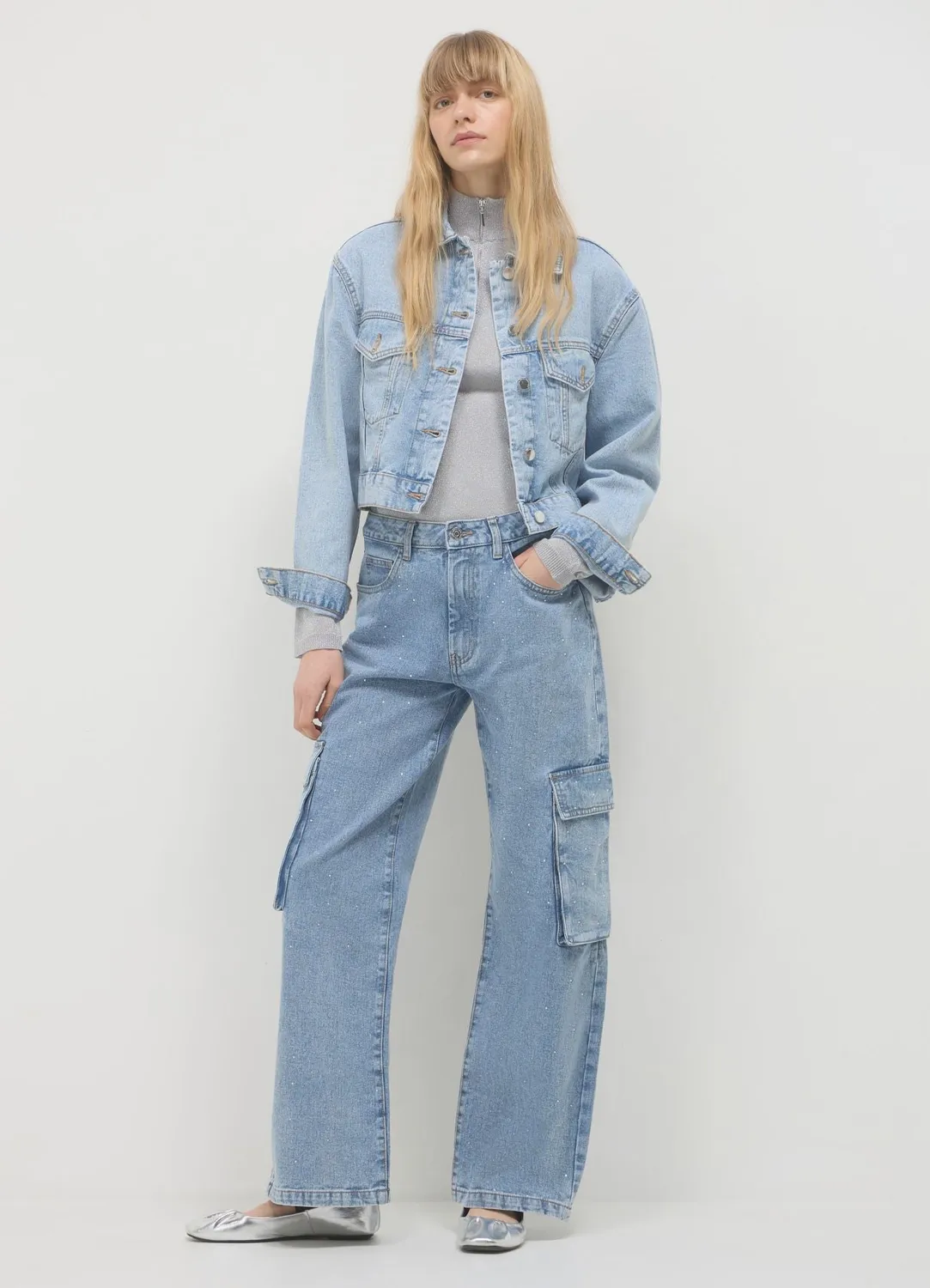 Calliope jean cargo femme regular à strass