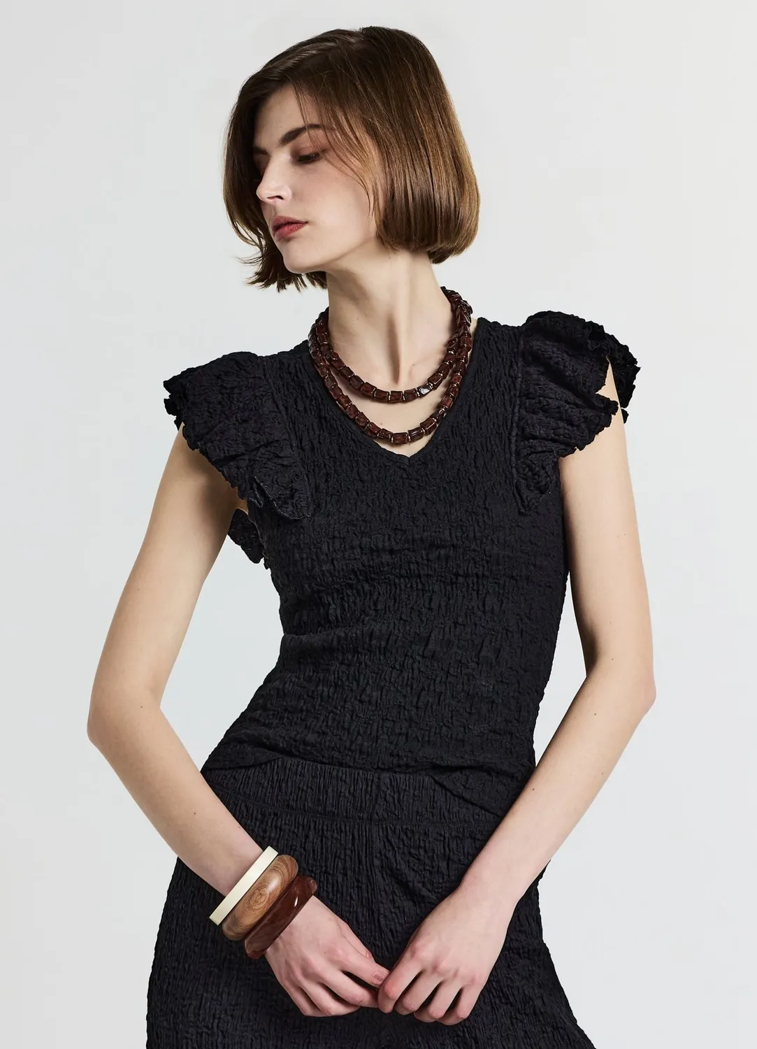 Calliope T-shirt volant bubble coton femme col V