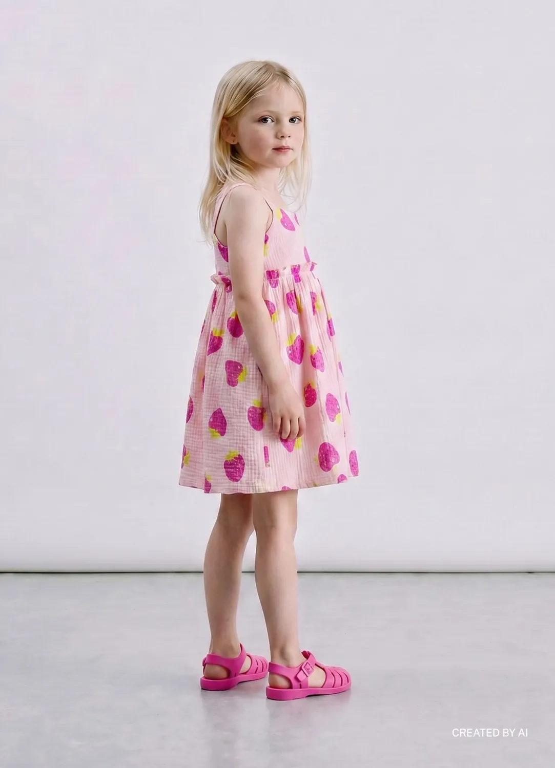 Calliope Robe fraises fille volant bretelles été