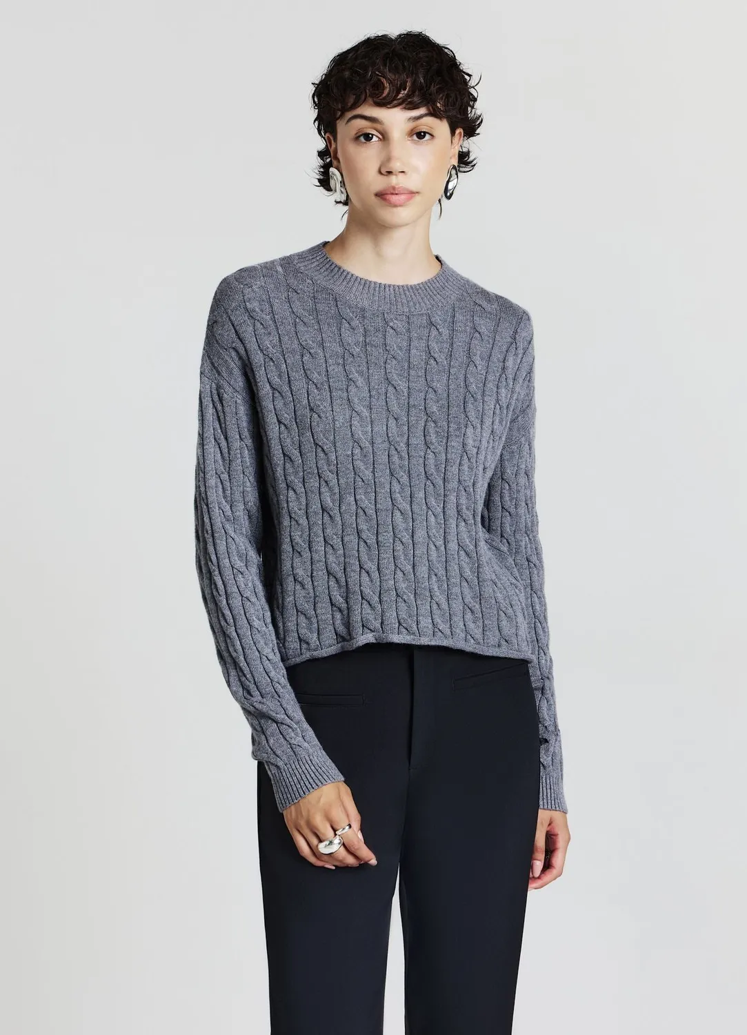 Calliope pull crop torsades femme manches longues