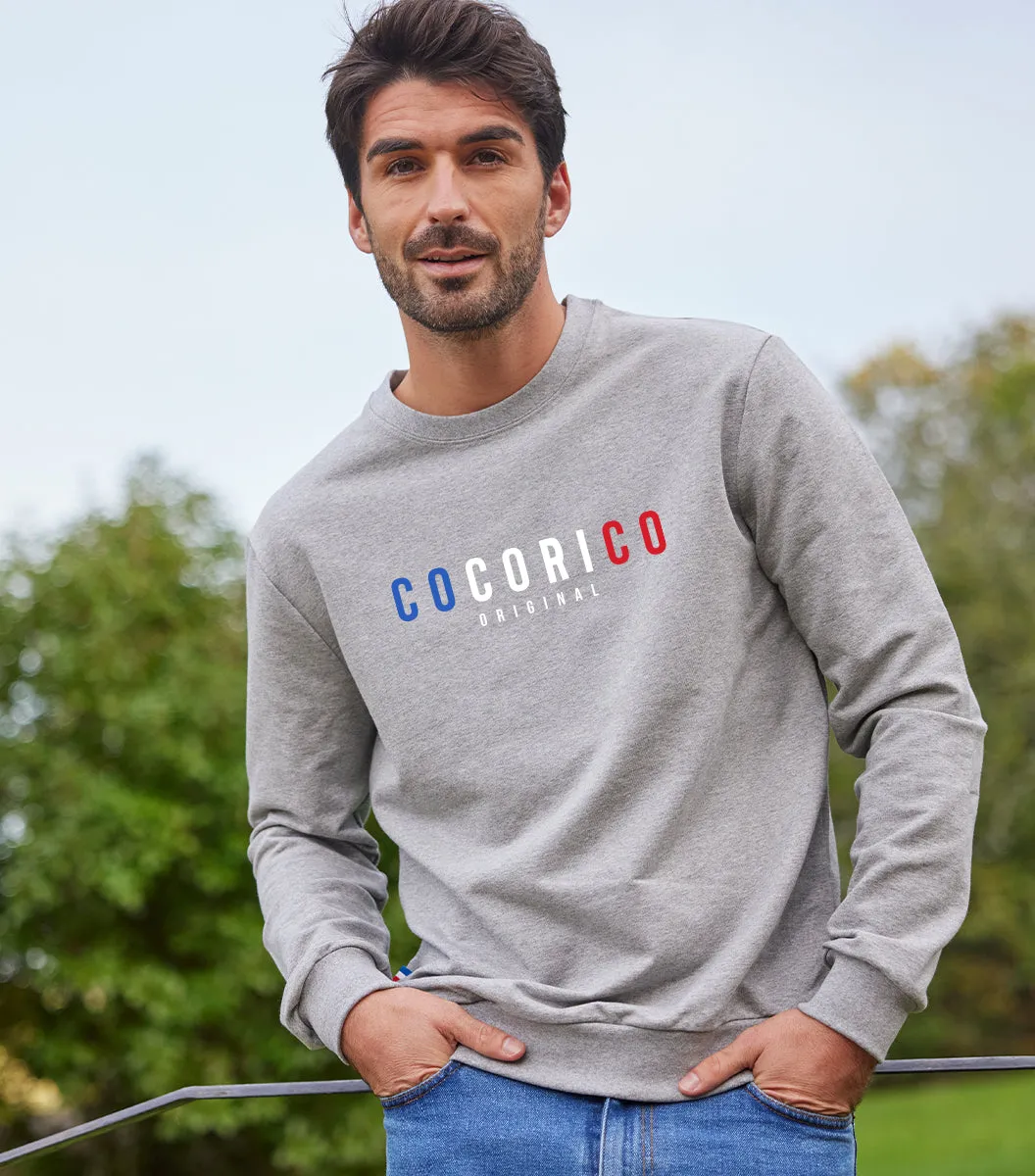 Cocorico Signature Sweat Homme gris coton coupe droite