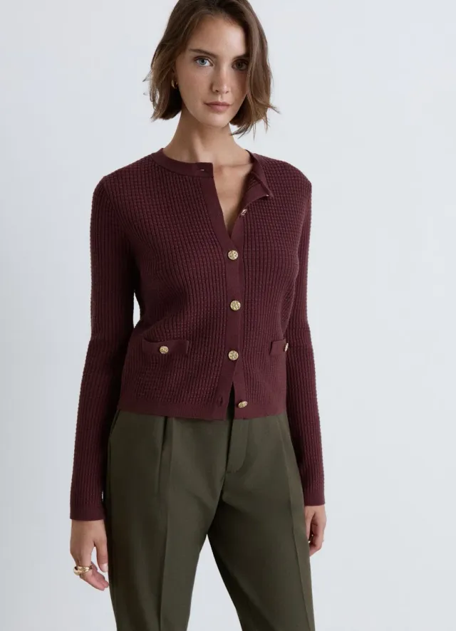 Calliope Cardigan Nid d'Abeille Boutons Bijou Cardigan Femme