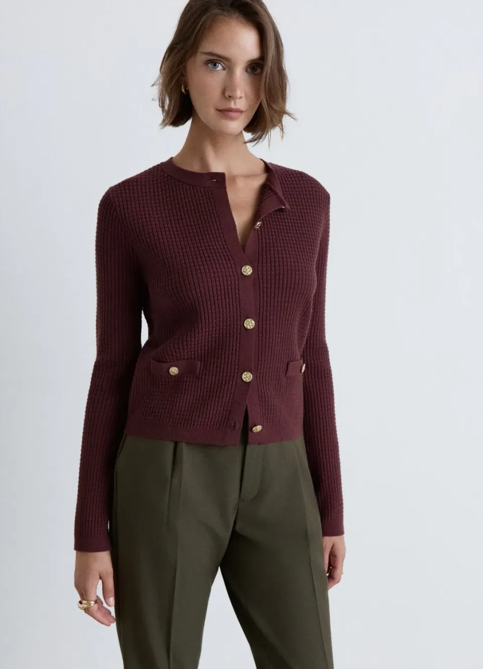 Calliope Cardigan Nid d'Abeille Boutons Bijou Cardigan Femme