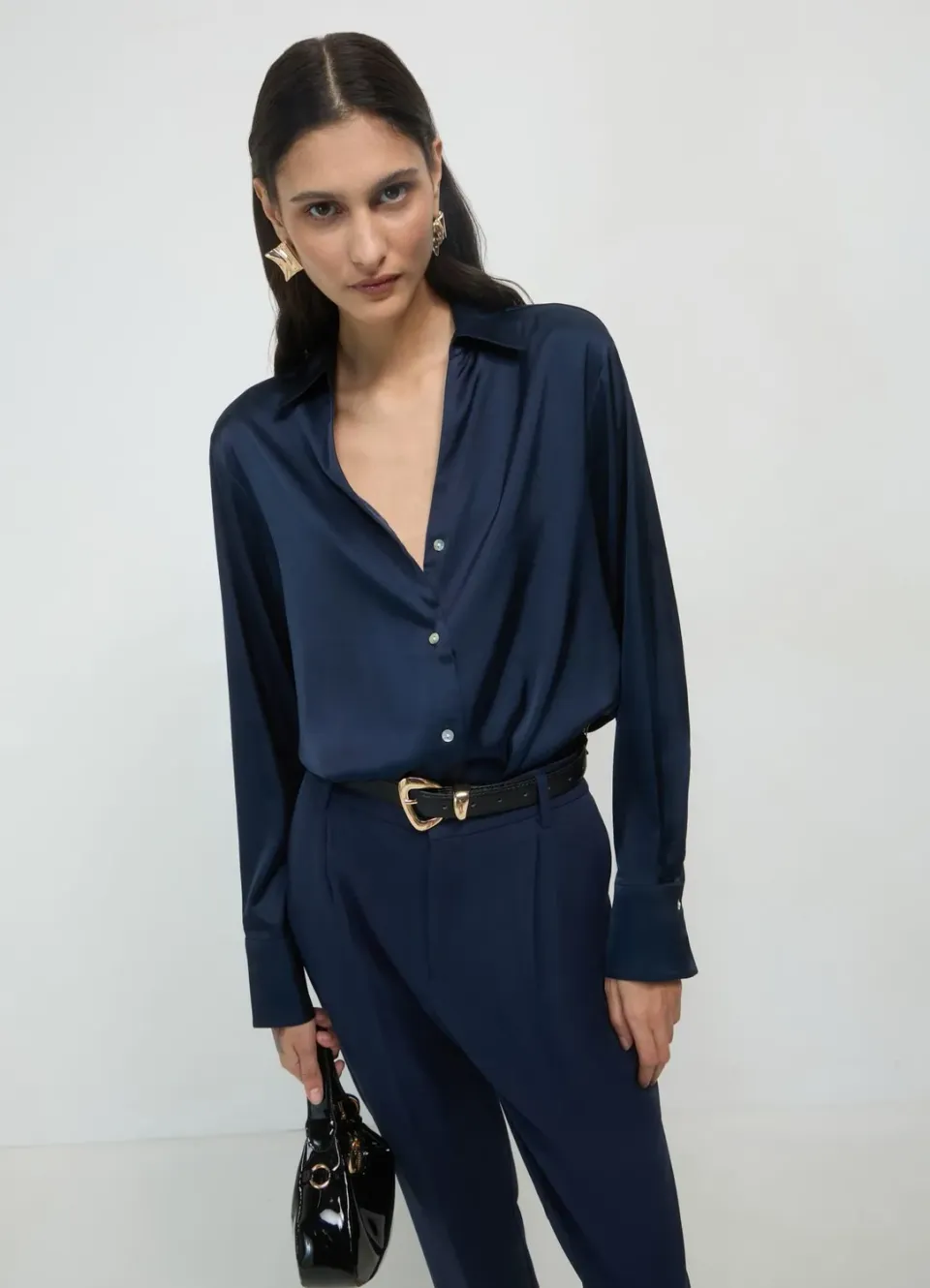 Calliope chemise femme satin manches longues unie