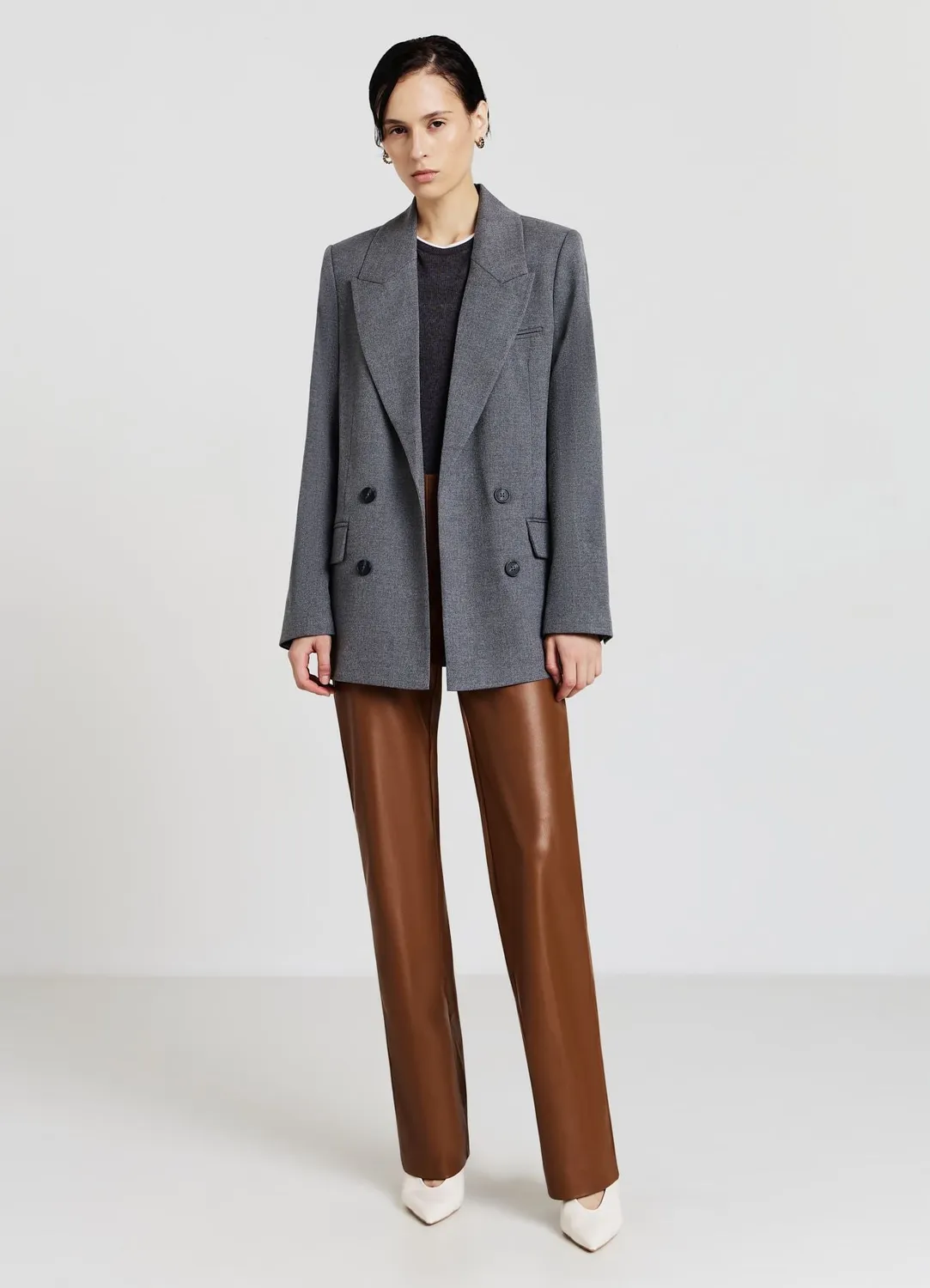 Calliope straight pantalon femme effet cuir noir