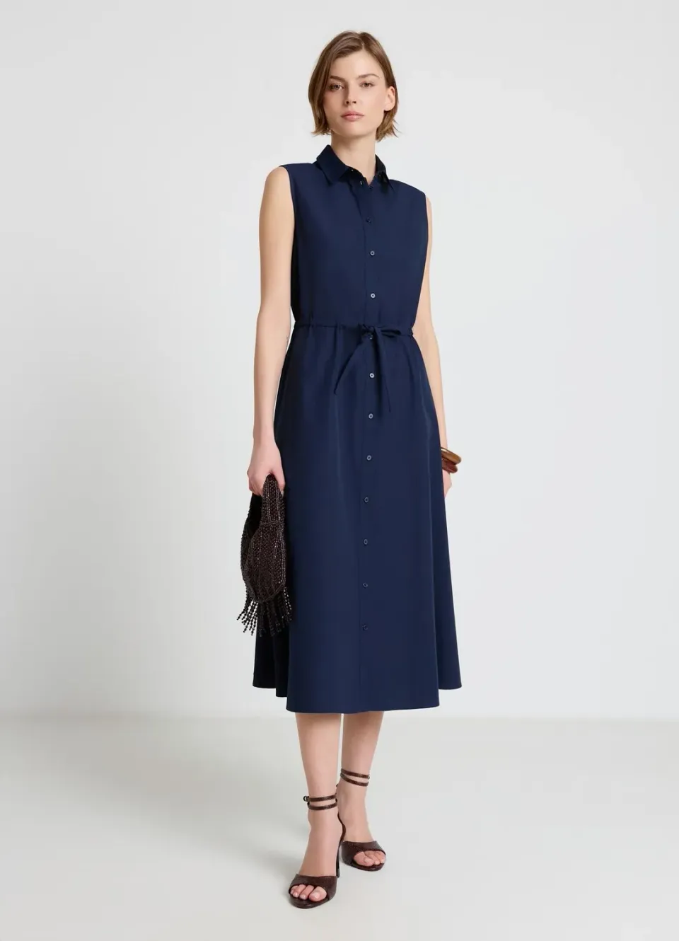 Calliope Chemisier Robe longue femme sans manches boutons