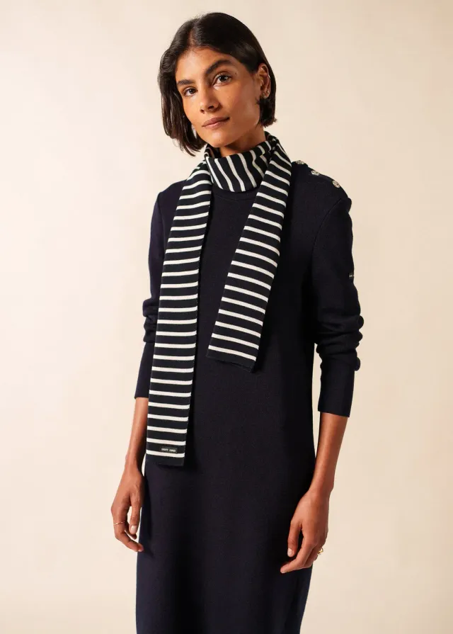 Saint James Duguay écharpe navy écume rayée