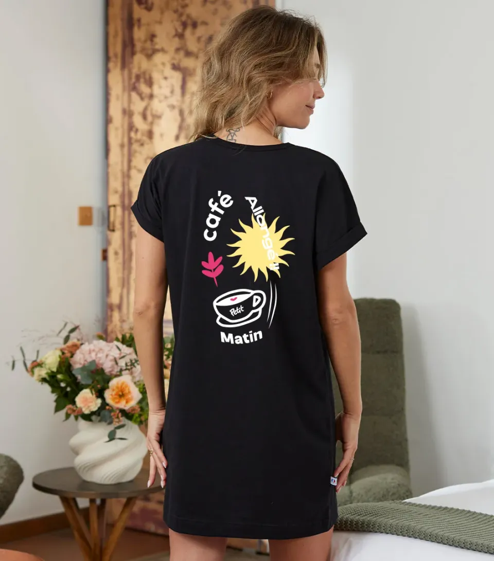 Cocorico Petit Matin robe nuit femme noir coton