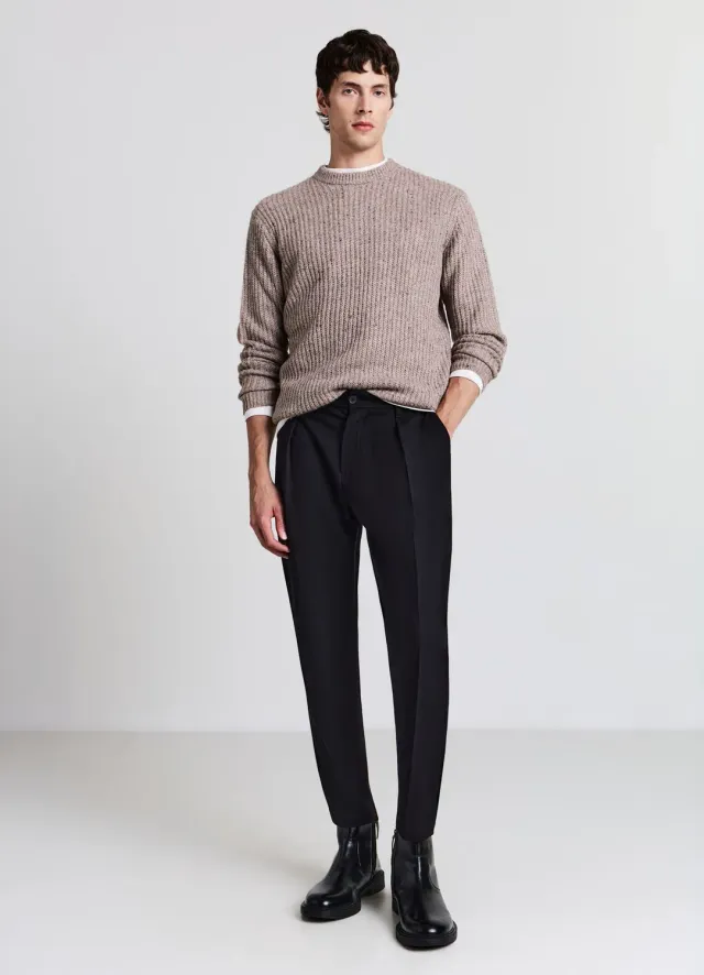Calliope pull homme col rond côtelé uni manches longues