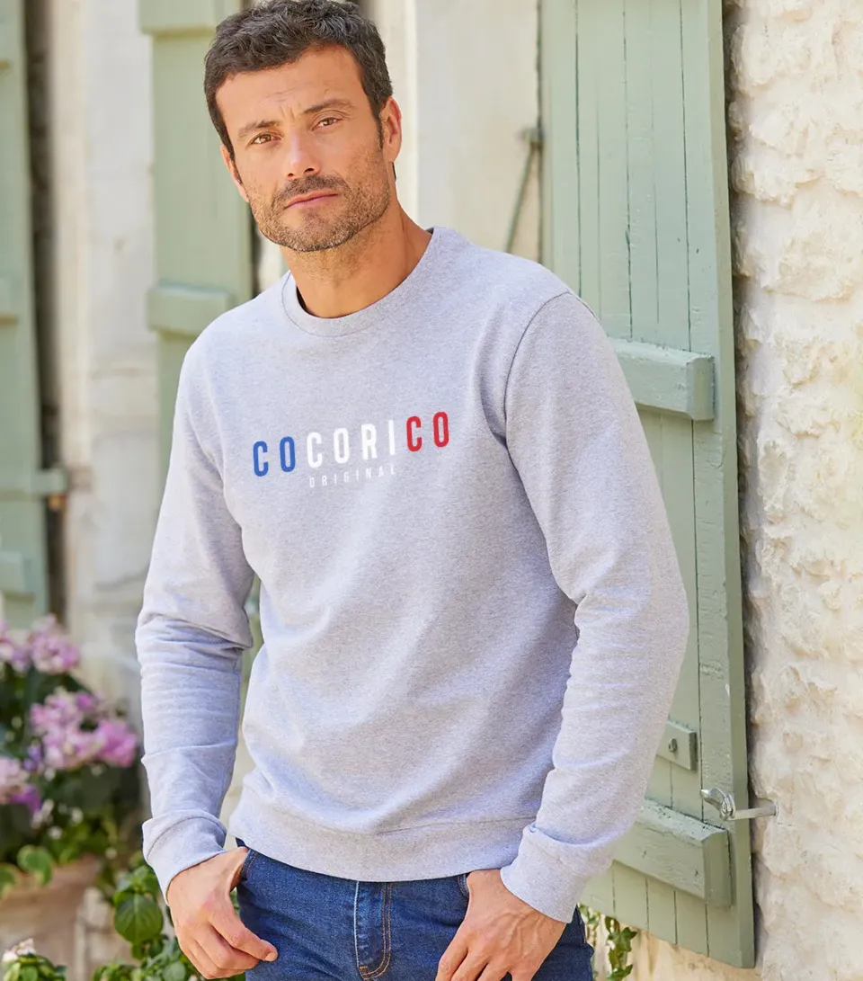 Cocorico Signature Sweat Homme gris coton coupe droite