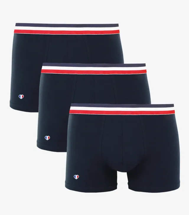 Cocorico Pack brodé boxer homme marine x3 coton