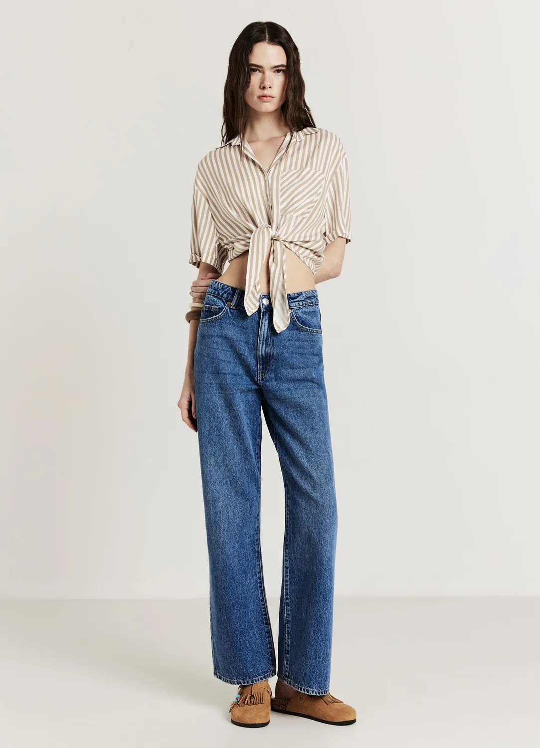 Calliope chemise rayée à nœud femme manches courtes