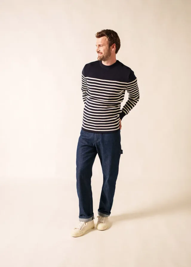 Saint James Rochefort pull marin navy écume laine mérinos