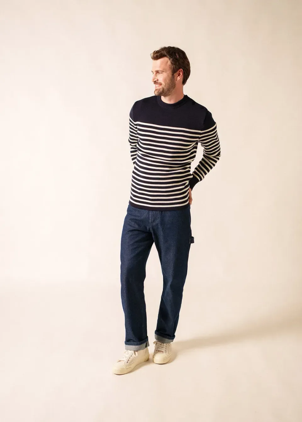 Saint James Rochefort pull marin navy écume laine mérinos
