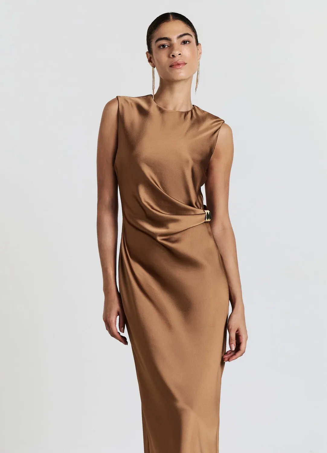 Calliope Robe Satinée Anneau Fente Femme S