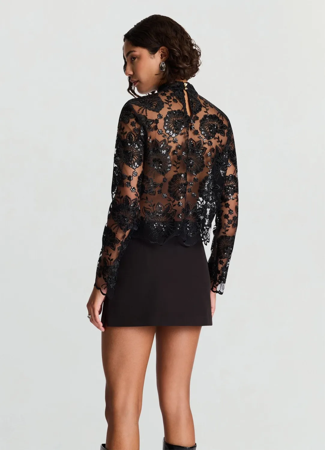 Calliope blouse dentelle sequins femme manches longues