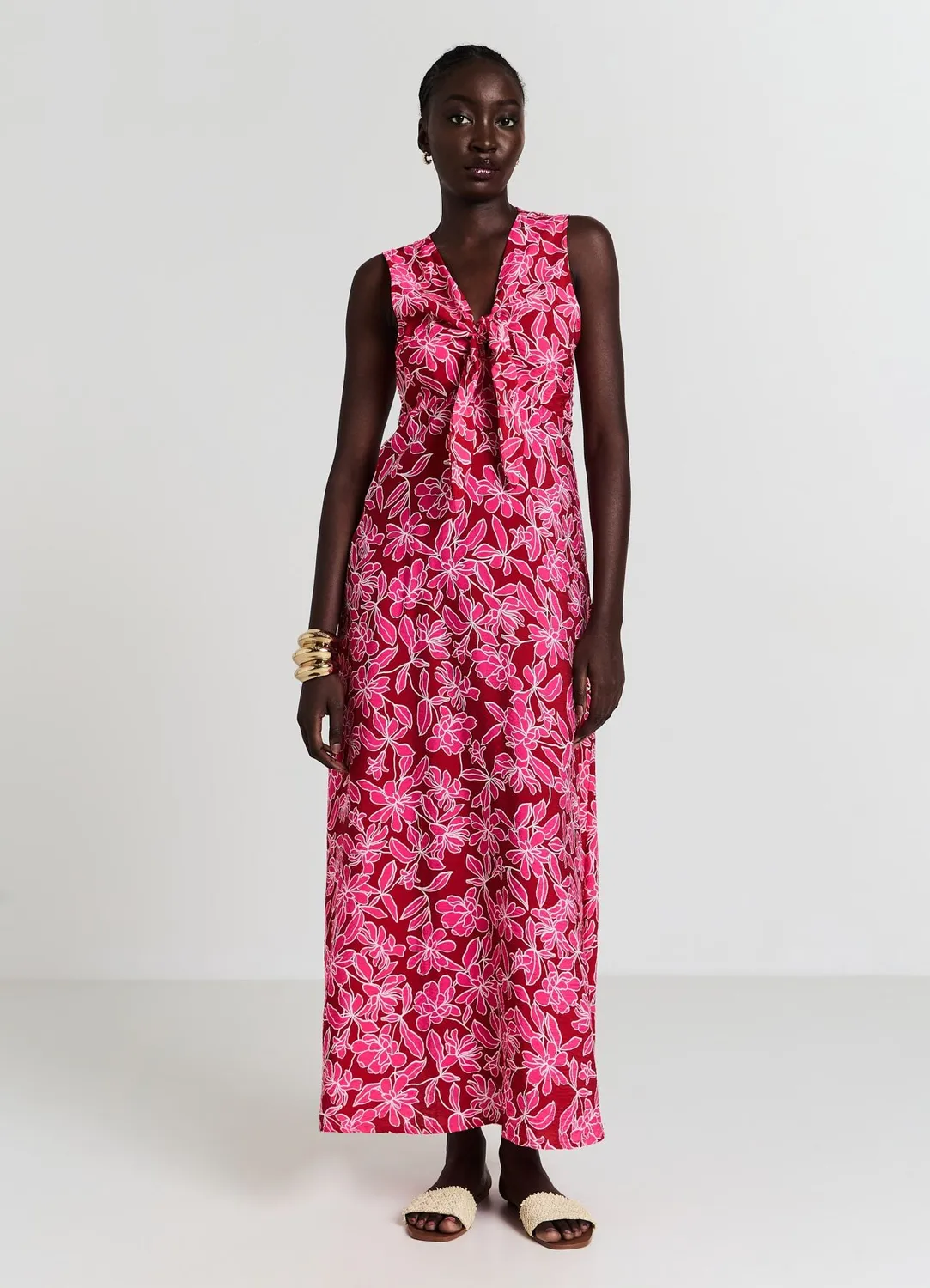 Calliope robe longue femme nœud fleurs sans manches