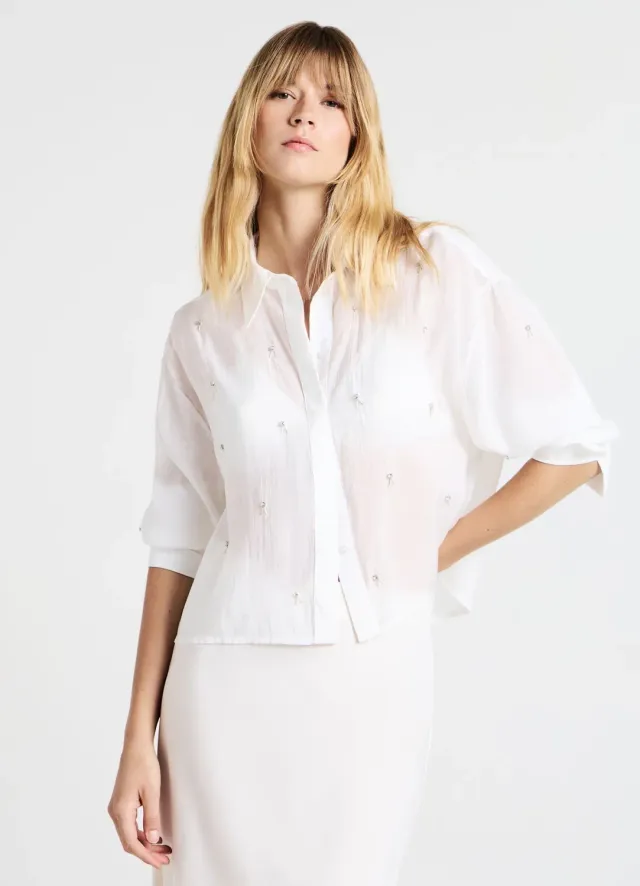 Calliope transparente chemise appliqués boutonnée femme