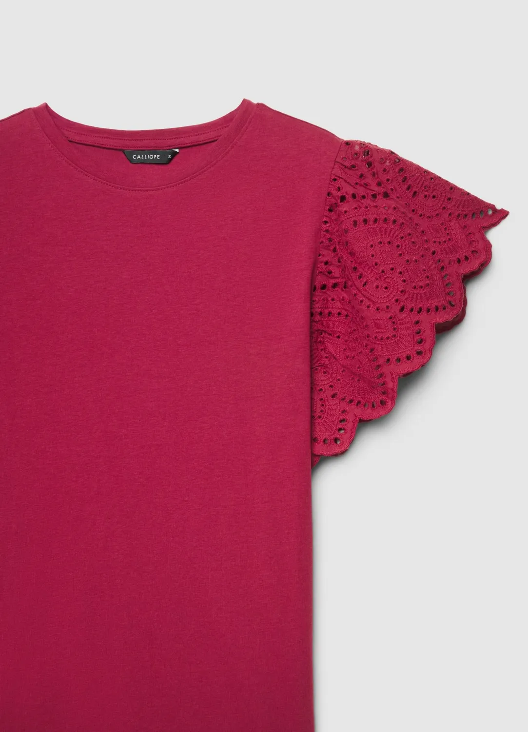 Calliope T-shirt femme uni volants sangallo