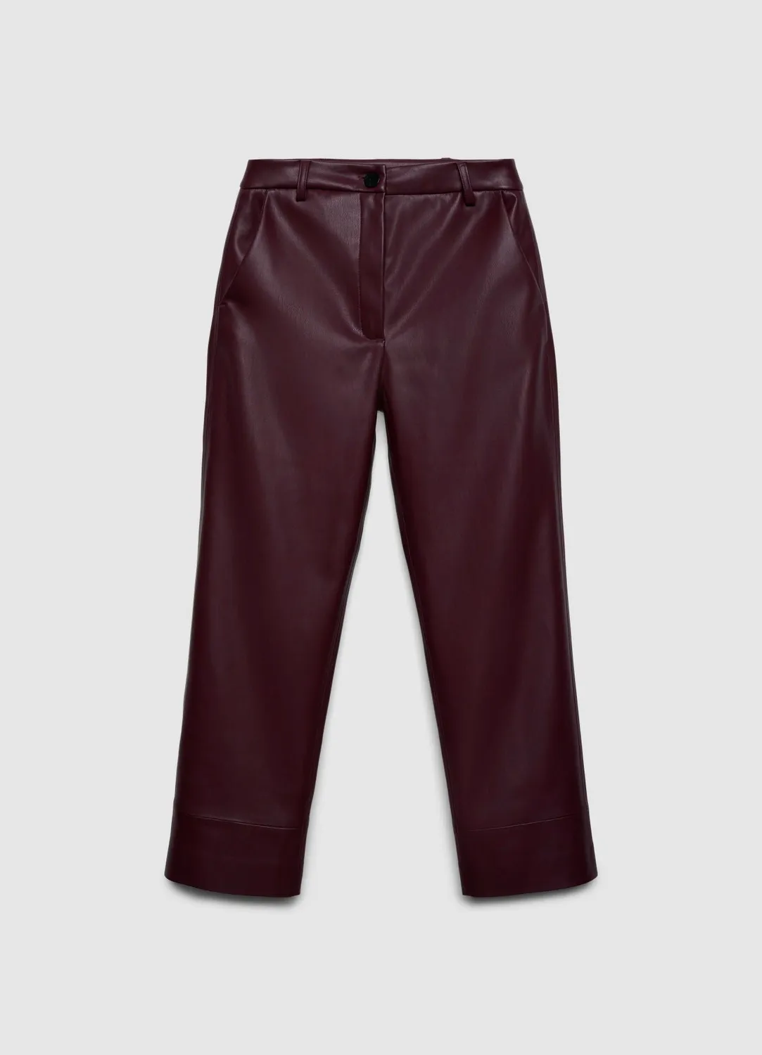 Calliope pantalon straight simil cuir noir bouton zip