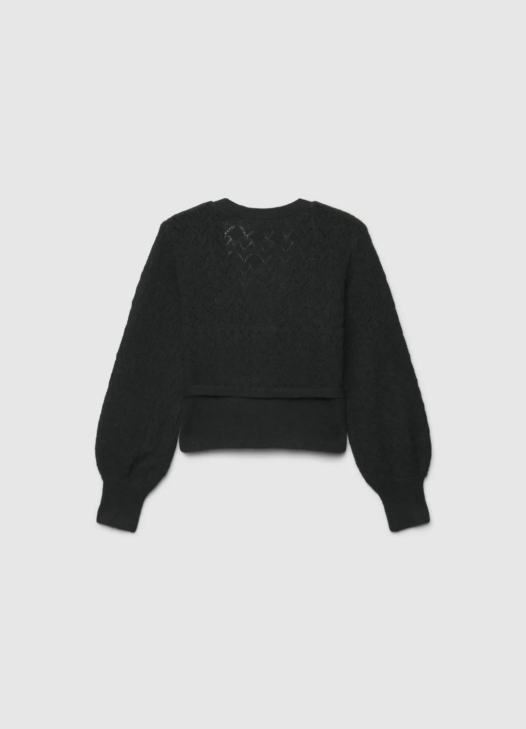 Calliope maille ajourée gilet cache-cœur femme ceinture
