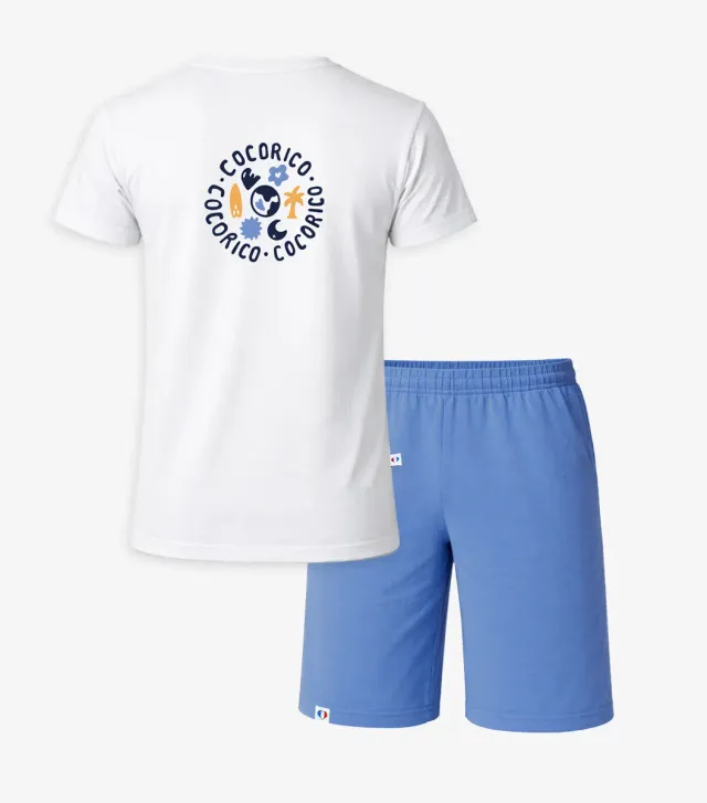 Cocorico Voyage ensemble pyjama homme blanc/bleu coton