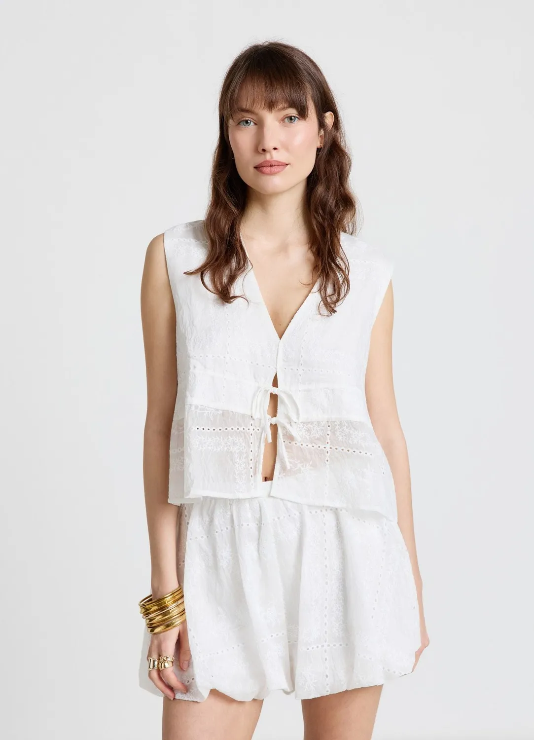 Calliope blouse sangallo femme lacets col V