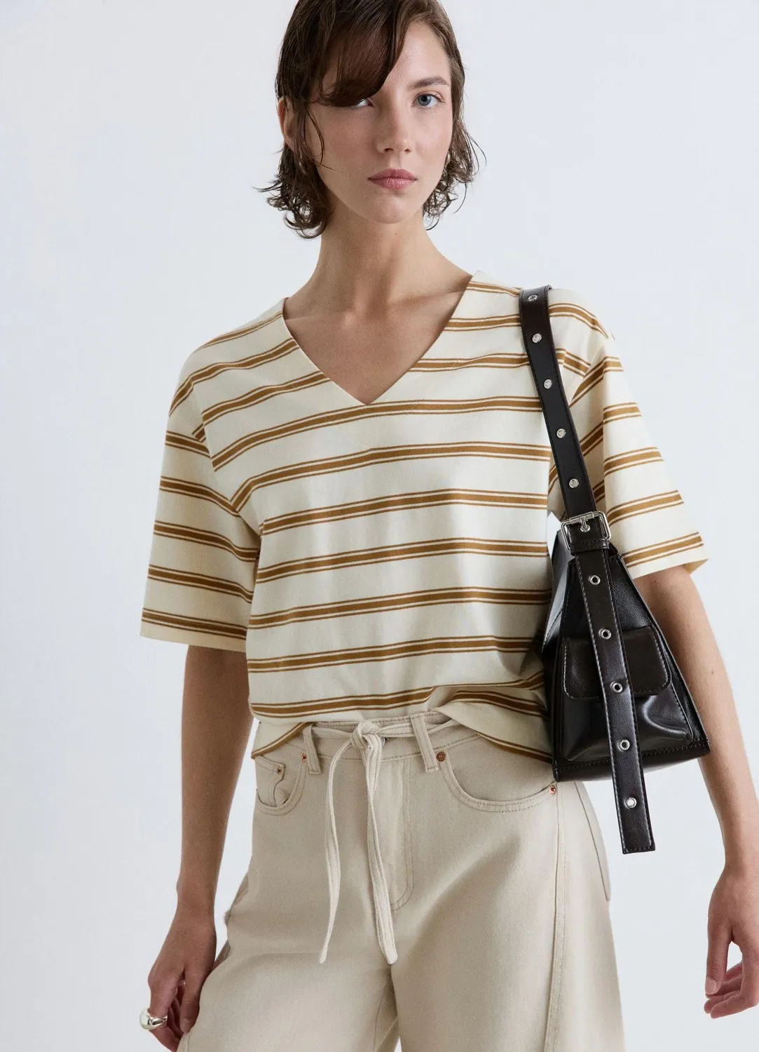 Calliope t-shirt oversize col V femme rayé