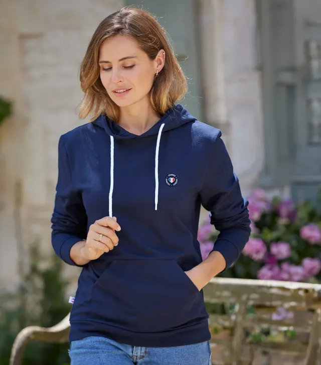 Cocorico Blason sweat capuche femme marine coton