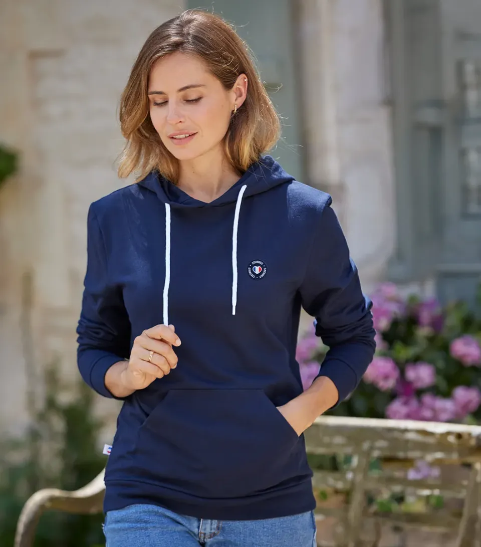Cocorico Blason sweat capuche femme marine coton