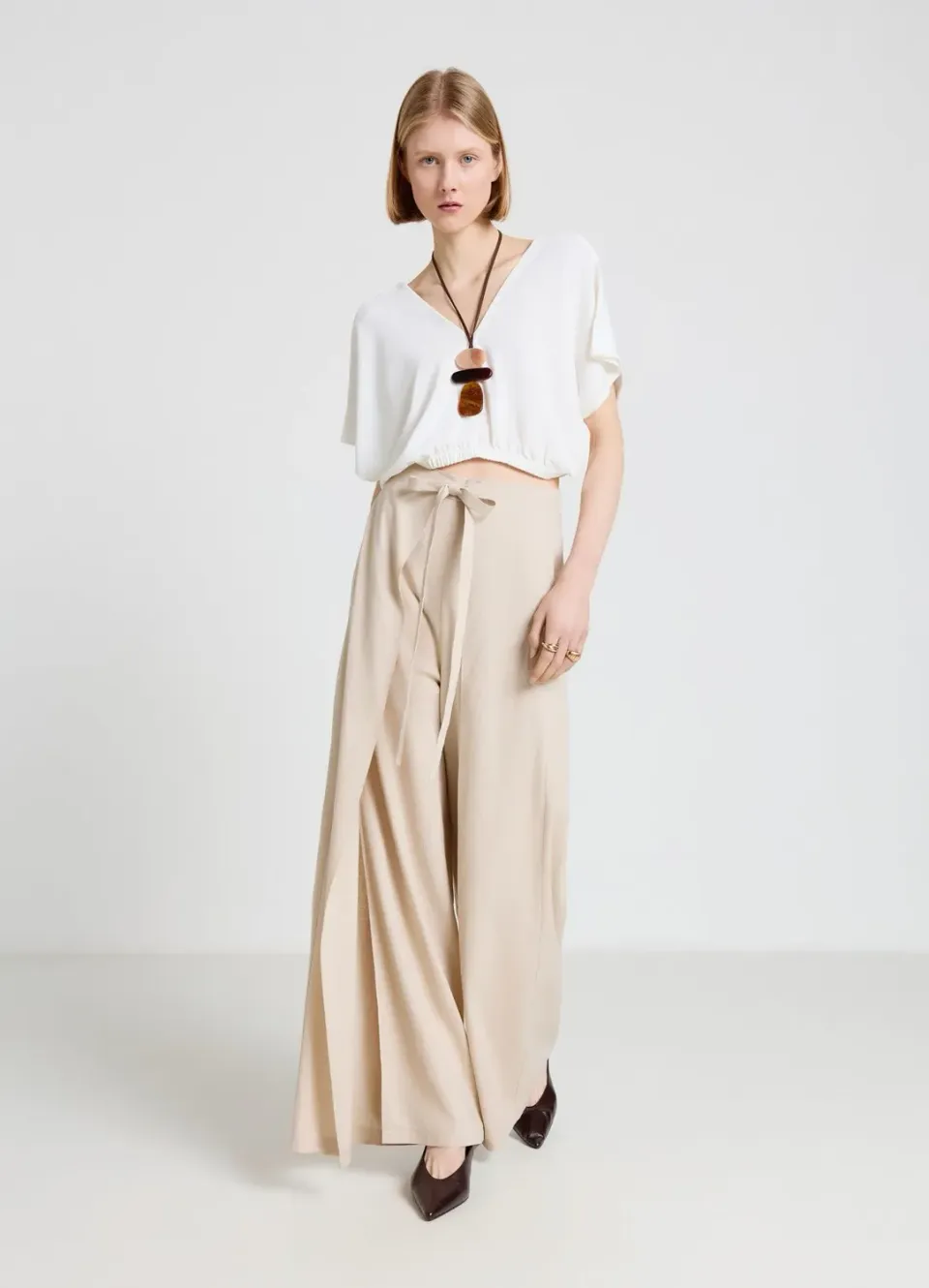 Calliope pantalon palazzo large ceinture à nouer taille haute
