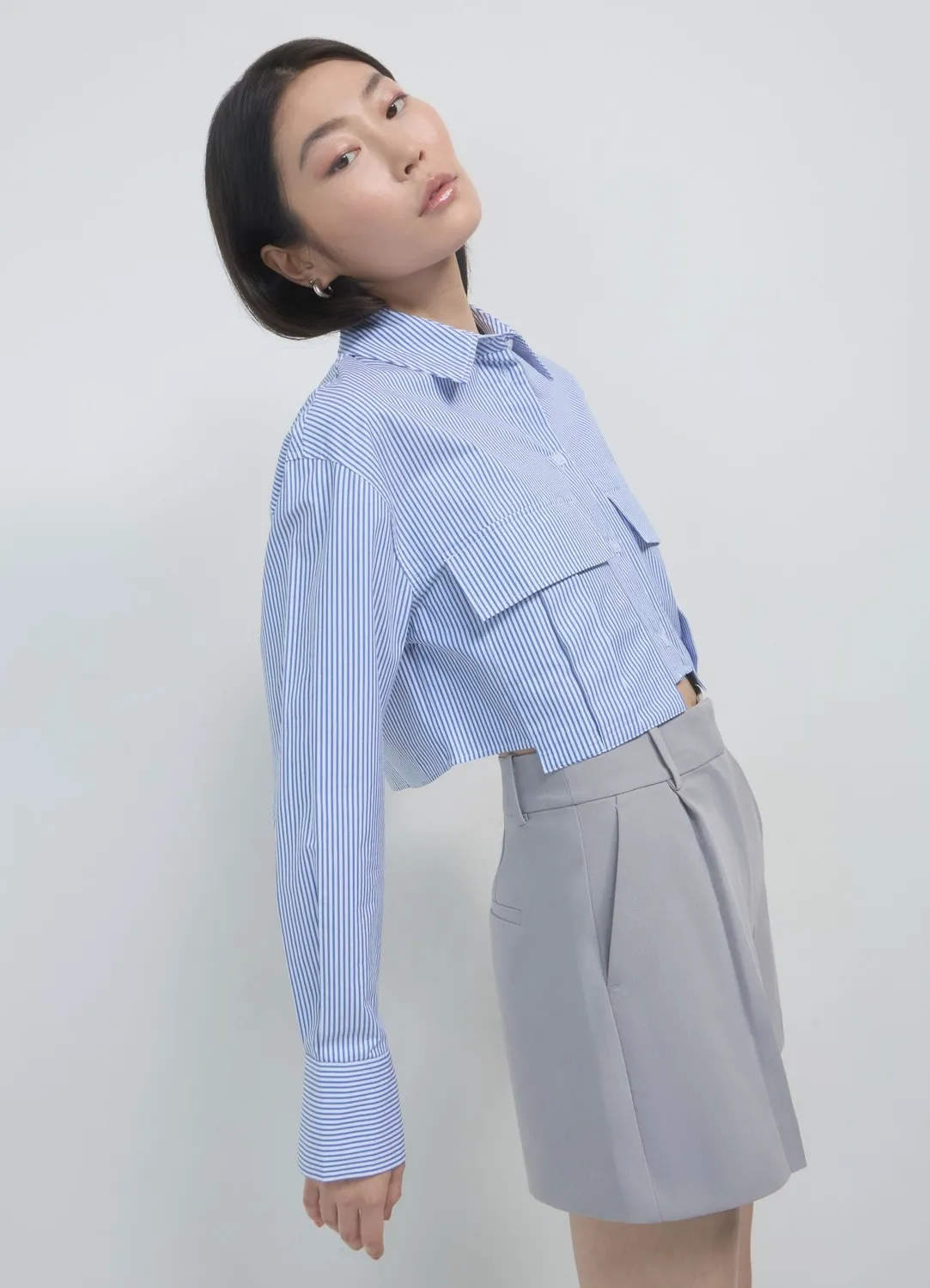 Calliope chemise crop à rayures femme manches longues