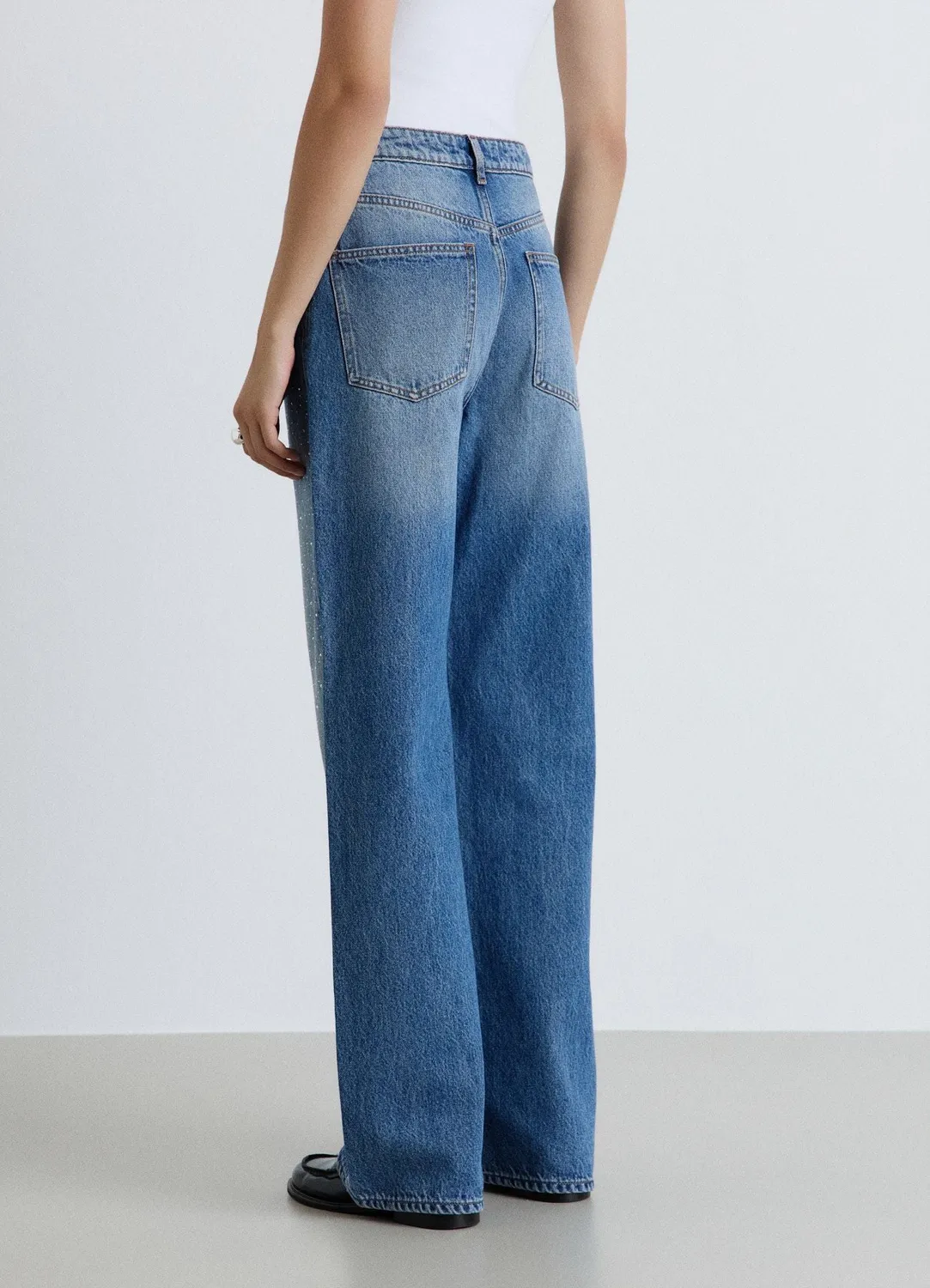 Calliope jeans wide leg strass femme taille haute