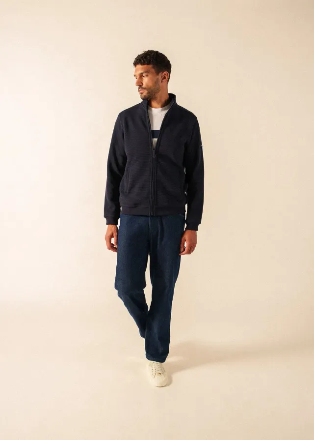 Saint James Matteo gilet zippé navy col montant coton