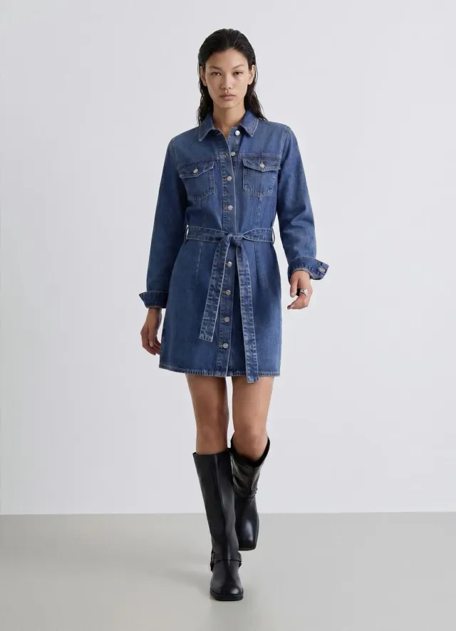 Calliope robe chemisier denim femme ceinture mini