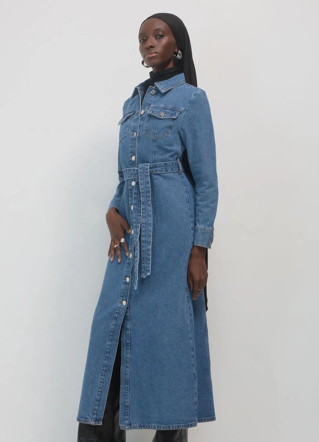 Calliope robe chemise denim femme à ceinture