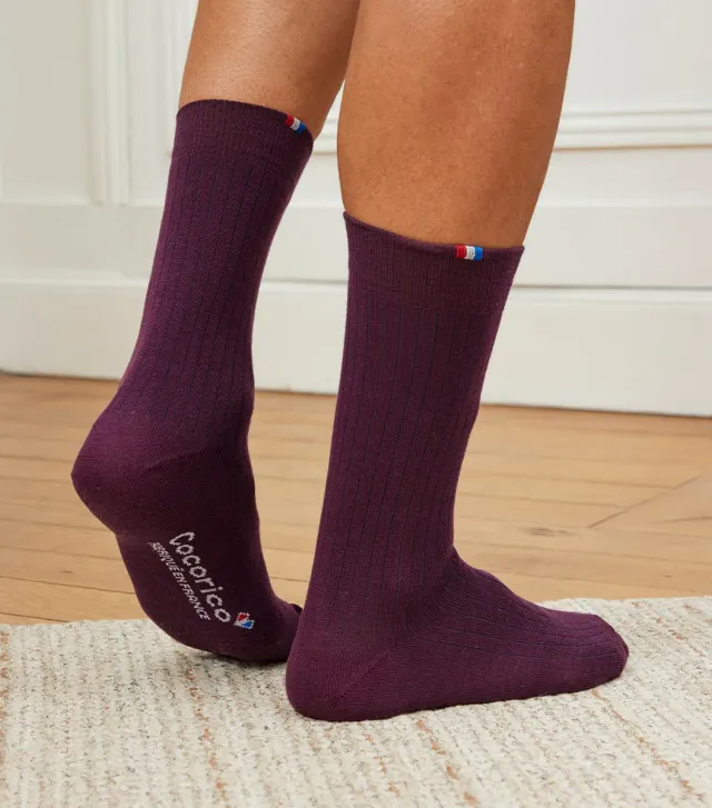Cocorico chaussettes homme bordeaux laine 41/46