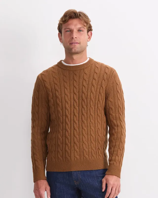 SportsCraft Cable Knit pull col rond laine homme